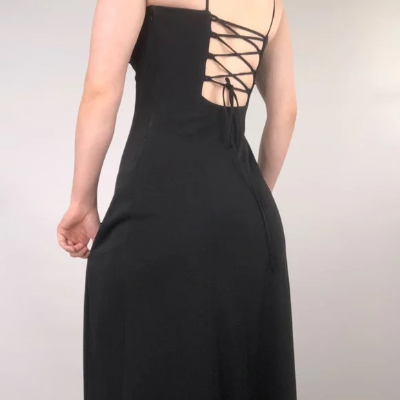 Cache Vintage 90s Maxi Dress Black Size S Tie Back Square Neck USA -  www.joarbit.com